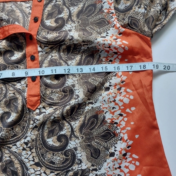 Liz Claiborne Women's Paisley Print Top orange and Brown Women's Long Sleeve S - Picture 3 of 7